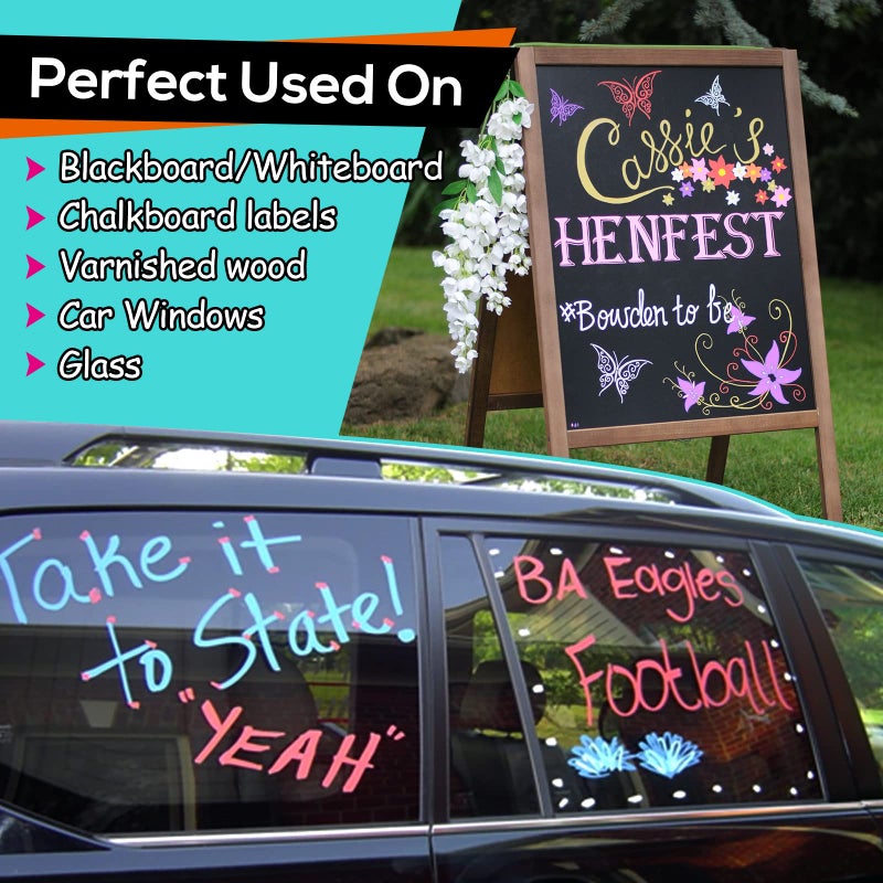 ONUPGO Liquid Chalk Markers, 8 Colors Chalk Pens for Blackboard, Chalkboard Signs, Glass Window, Graduation Celebration - Washable Wet & Dry Erasable Window Neon Chalk Maker for Cars - Image 4